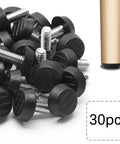 Killer Heavy Duty Stainless Steel Adjustable Furniture Leveling Feet M6 X 18Mm Threaded Legs 30 Pack showing black bases and metal screws.