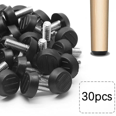 Killer Heavy Duty Stainless Steel Adjustable Furniture Leveling Feet M6 X 18Mm Threaded Legs 30 Pack showing black bases and metal screws.