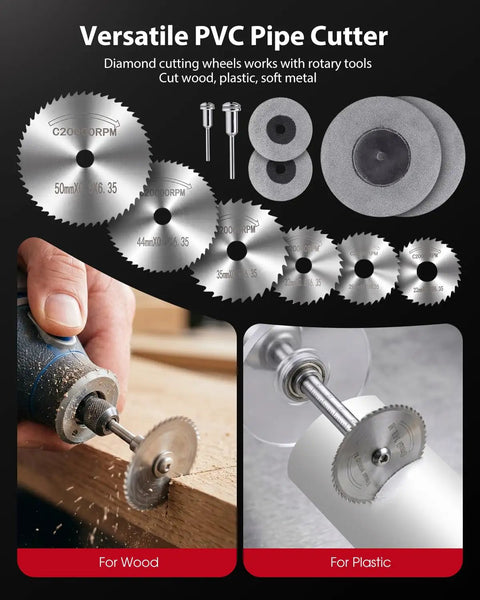 Internal PVC Pipe Cutter Kit With Six Blades And Seven Inch Adjustable Depth Gauge, Diamond Cutting Wheels For Plastic And Metal, Drill Powered Pex Cutter Plumbing Tool For Precise Inside Cuts, DIY Friendly And Ready To Roll for wood and plastic