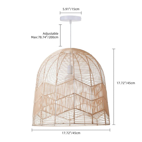 Handwoven Rattan Pendant Lighting Rope Lamp Shade For Indoor Hanging Ceiling Light, Natural Eco Friendly Lampshade, 17.71 Inch Diameter