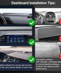 2026 Upgraded Magnetic Car Phone Mount infographic showing dashboard installation tips and surface guidance.
