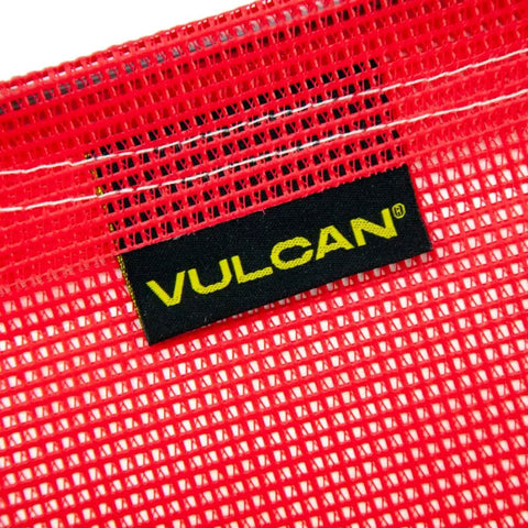 Close-up of the vented storage bag for Heavy Duty Magnet Kit With Wire Loop Flags For Wide Load Hauling Includes Vented Storage Bag Durable Trucking Gear For Secure Loads And Quick Flagging On The Go showing logo tag.