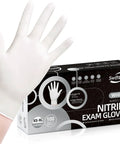 Straight Up Reliable Disposable Nitrile Exam Gloves, White Powder Free Build, Rock Solid 3 Mil Coverage For Medical Rounds, Kitchen Prep, Barber Work, Or Heavy Duty Home Cleaning, Box Of 100, hand wearing glove