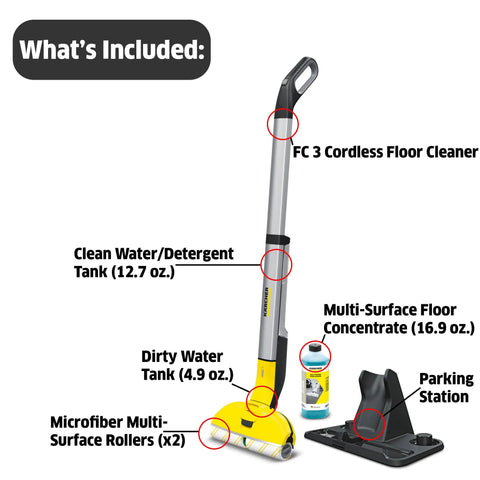 Cordless Hard Floor Cleaner With Mop Function FC 3 For Wood Laminate Tile Vinyl And Stone Floors with included accessories