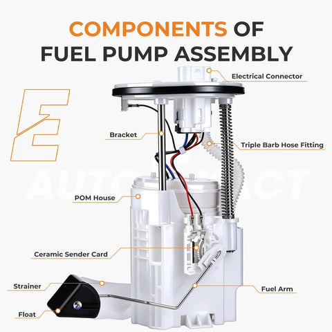 Diagram of drop-in electric fuel pump assembly components: electrical connector, bracket, housing, and strainer for Toyota Camry and Solara.