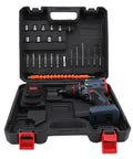 Heavy Duty Brushless Cordless Drill Kit Featuring 1500 RPM Dual Speed Gearbox With 25 Tunable Torque Settings For Fast Home Repairs and Serious Diy Builds in plastic case with bits.