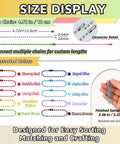Bulk Ball Chain Keychain Set With 300 Pieces, 2.4mm By 4.72 Inch Beaded Chains And Connectors, 200 Silver Stainless Steel Color Links And 100 Mixed Color Links, Perfect For DIYers Making Dog Tag Necklaces, Crafts And Jewelry Projects. Size display of 4.72 in chains with 10 assorted colors