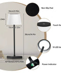 Cordless Rechargeable Table Lamp With USB Charging, Touch Dimmer, 3 Color Modes, Wireless Modern Lamp features and dimensions