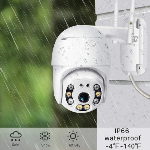1080P Pan Tilt Outdoor Security Camera With Two Way Audio, 355 Degree Horizontal And 90 Degree Vertical Rotation, mounted on wall