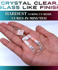 Crystal Clear UV Resin For Coating And Casting DIY Projects Jewelry And Keychains Do It Yourself Friendly Epoxy That Cures Hard With No Sticky Residue Ideal For Small Crafts shown in cured clear earring.
