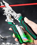 Pro Grade Badass Heavy Duty Foldable Wire Stripper And Multi Function Crimper in hand, steel alloy, 215mm, for tough wiring jobs.