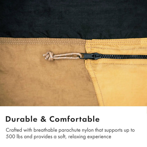 Close-up of zipper detail on Suparpine Camping Hammock With Straps Included Sand Color Single Size Lightweight Portable Gear