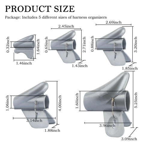 Diagram showing sizes of 5 Piece Car Wire Loom Installation Tool Set from 0.32 inch to 1.6 inch for automotive wiring.