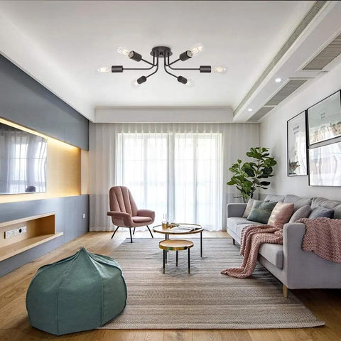Six Light Sputnik Chandelier In Oil Rubbed Bronze Semi Flush Ceiling Light For Kitchen Dining Room Living Room Foyer Indoor Lighting With Heat Resistant Ceramic E26 Sockets For That Clean Bronze Vibe