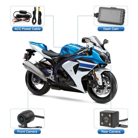 Dual 1080P Waterproof Bike Dash Cam With 3 Inch Screen, Night Vision, Front And Rear HD Recording, 140 Degree Wide Angle Lens, Loop Recording, G Sensor, Driving Recorder For Safe Rides
