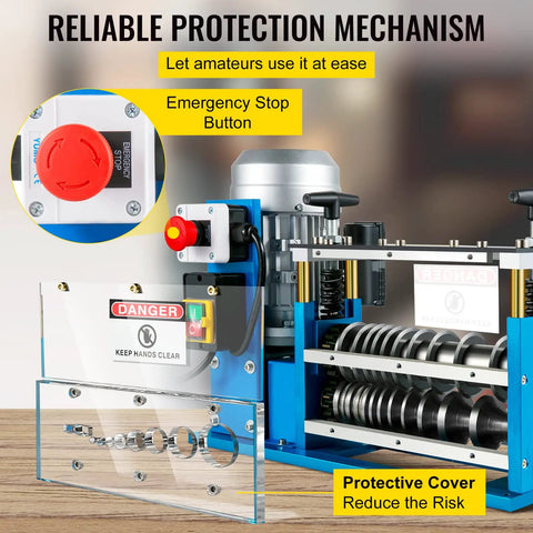 Automatic Wire Stripping Machine With 370W Motor Delivers Fast Copper Cable Stripping From 0.06 Inch To 1.5 Inch Up To 98 Feet Per Minute 11 Channels 10 Blades Ideal For Scrap Recycling And Save You Time On Cable Prep with safety features.