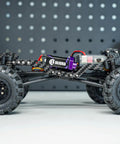 Side view of Universal Carbon Fiber LCG Chassis Kit for 1/24 Axial SCX24 with adjustable wheelbase and skid plate