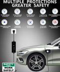 Portable EV Charger 16A 110V To 240V Level 1 And Level 2 NACS And J1772 Compatible Tesla Ready shown with car