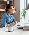 Dope Pop Up Countertop Outlet With Auto Retractable Design Three AC Outlets Plus USB A And USB C Ports on office desk