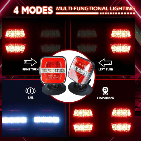 DEJ wireless trailer lights 2-pack with magnets; rechargeable, waterproof taillights for turn signal, brake and running lights