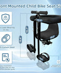 Front Mounted Child Bike Seat For Adult Mountain Bikes With Full Guardrail And Foot Pedals Adjustable Height Size Details