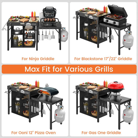 Portable Grill Table For Blackstone Griddle And Ninja Fits Foldable Prep Table With Storage Outdoor Camping Patio Picnic Bbq Stand No Tools Needed Instant Setup Stable Heavy Duty Table For On The Go Cooking