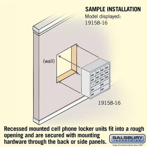 Recessed Cell Phone Locker Featuring Fifteen Spacious Compartments And Foolproof Resettable Combo Locks Built To Safely Stash Your Tech In Durable Bronze Finish For Everyday Hustle installation diagram.