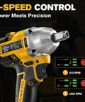 Close-up of Heavy Duty Brushless Cordless Impact Wrench With 500 Nm Torque And 369 Ft Lbs showing 2-speed control settings.