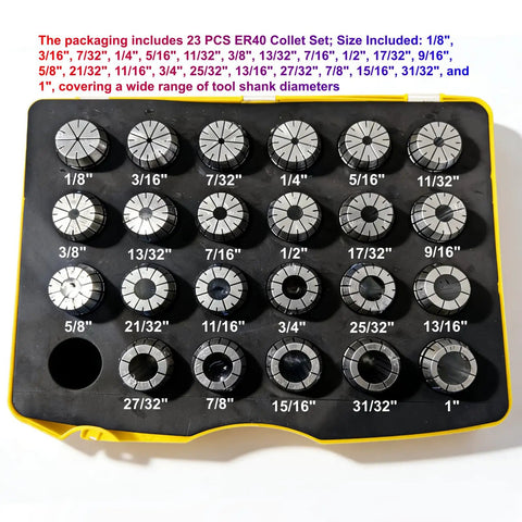 ER40 Collet Set 23 Pcs One Eighth To One Inch Pro Grade High Precision Spring Collets for Milling