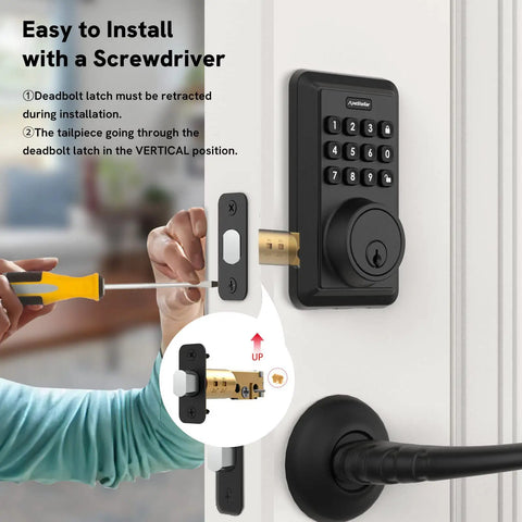 Electronic Keypad Deadbolt For Beefing Up Your Home Security With 50 User Codes And Anti-Peep shown during installation