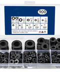 All In One Nylon Flat Washer Kit 900 Pcs Black Plastic Gaskets M2 To M10 For Electrical Insulation And Heavy Duty Fastening In Automotive Machinery And Home Improvement DIY Projects. 900-piece black nylon washer kit in organizer case, M2-M12 sizes