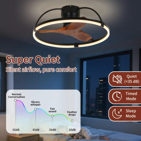 Nepal Solid Wood Flush-Mount Ceiling Fan with Light and Remote Control featuring a low-profile design and LED lighting.