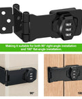 Heavy Duty Password Rotary Hasp Locks 2 Pack Made From Solid 304 Stainless Steel showing 90° and 180° installation options.