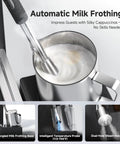 Automatic milk frother detail showing pre-angled base and intelligent temperature probe for the Hassle Free Semi Automatic Espresso Maker.