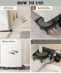 Steps showing Heavy Duty Furniture Mover Dolly With 360 Degree Rotating Wheels For Moving Heavy Furniture And Appliances, 500 lb capacity