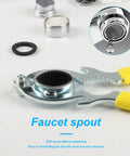 6 Piece Faucet Aerator Removal Wrench Kit Including Sink Bubbler Tools And M24 Adapter Nuts For Your Effortless Plumbing Upgrades showing brass pliers, faucet spout and fittings.