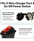 On Off Power Switch and 3-Pin Charger Port for 24V Electric Scooter Controller Kit Replacement For Razor MX350 MX400