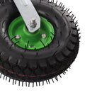 Close-up of a 10 Inch Pneumatic Caster Wheel featuring black rubber tire and green hub, designed for heavy duty outdoor carts.
