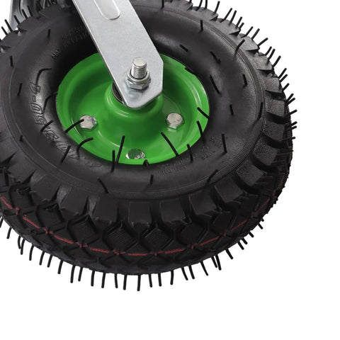 Close-up of a 10 Inch Pneumatic Swivel Caster with inflatable rubber wheel and galvanized mount for yard carts.