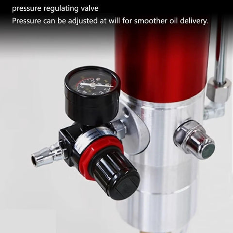 Close-up of Heavy Duty Pneumatic Grease Pump For 55 Gallon Drums With 16 Foot Tubing 0 85 L Per Minute Discharge showing pressure valve