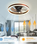 Modern Dope Low Profile Ceiling Fan With Light And Remote 20 Inch Flush Mount Fan in a living room with summer and winter mode indicators
