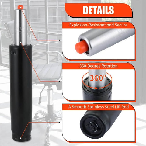 Heavy Duty Gas Lift Cylinder Replacement For Office And Gaming Chairs, 5.5 Inch Long Stroke, Adjustable Height From 10.5 To 16 Inches