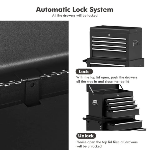 Heavy Duty Rolling Tool Chest With 6 Lockable Drawers And Detachable Top Two In One Tool Cabinet That Doubles As A Workbench Auto Locking Wheels Sliding Drawers Garage Organizer For Home Workshop