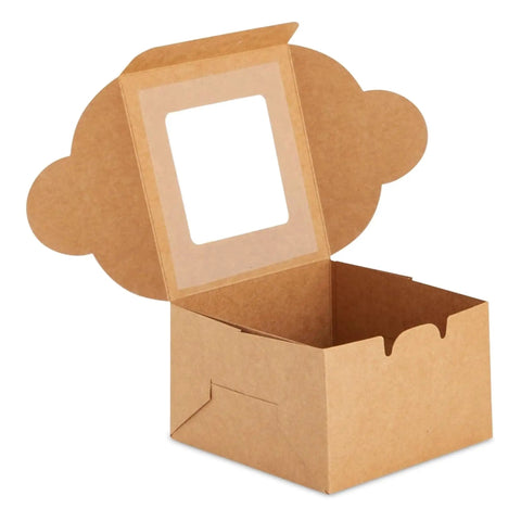 Heavy Duty Brown Cardboard Cookie Boxes With Clear Viewing Window Four By Four Inch Pastry Containers For Cupcakes Mini Pies And Sweet Treats Fifty Pack Straight Up Quality Bakers Packing