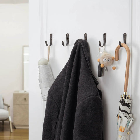 10 Pack Wall Hooks For Bathroom Kitchen Closet And Garage Black Metal Hangers That Hold Up To 40 Lbs with coats and keys hanging