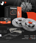 10.94 Inch Front Vented Disc Brake Rotors With Ceramic Pads Kit For Ford Focus 2012 to 2018 And Volvo C30 2012 to 2013 Set