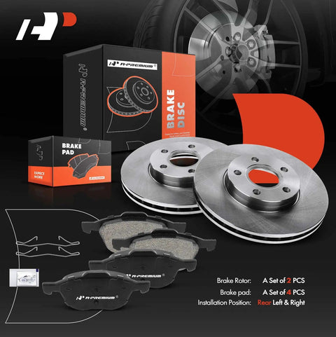 10.94 Inch Front Vented Disc Brake Rotors With Ceramic Pads Kit For Ford Focus 2012 to 2018 And Volvo C30 2012 to 2013 Set