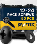 12-24 Rack Screws 50 Pack With Nylon Washers For 2 Post Rack Mounting In Server Network And Audio Equipment Carbon Steel