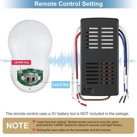 Remote control setting for Universal Ceiling Fan Remote Control Kit Dimmable Replacement for Hunter Hampton Bay Harbor Breeze