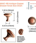 Six Pack Antique Copper Drawer Knobs Set Zinc Alloy Cabinet Hardware Vintage Style Pulls With Single Screw Holes For Kitchen Cabinets And Dressers Durable Easy Install Built Tough Timeless Look with size chart and screw details